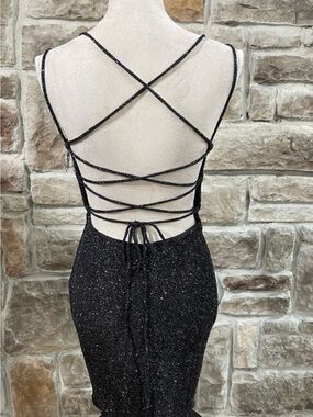 Black Sparkle Strappy Back Mini Dress
